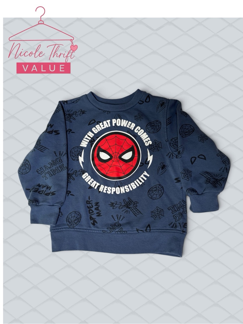 Marvel Spider-Man Boys XS Blue Graphic Crewneck Sweatshirt Value